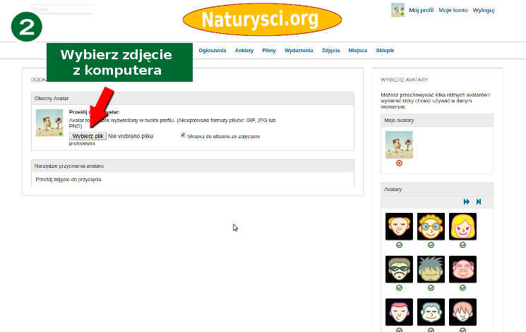 Wybierz zdjęcie ze swojego komputera z którego stworzysz Avatar